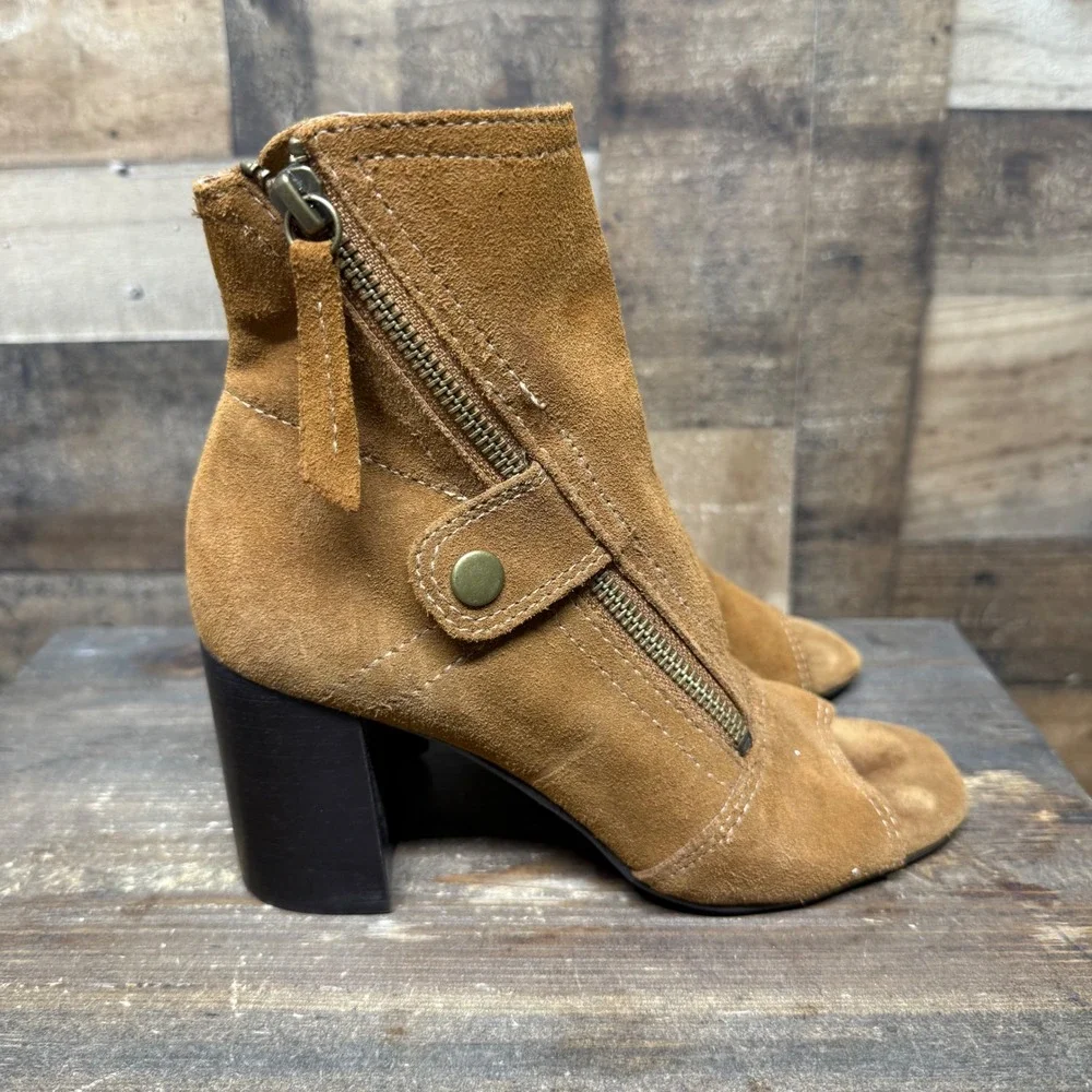 Matisse‎ Suede Leather Peep Toe Ankle Boots Booties Zipper Brown Womens Size 6.5